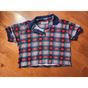 Vintage Captivity Fashions Plaid Polo Shirt Crop top Size small Red Blue